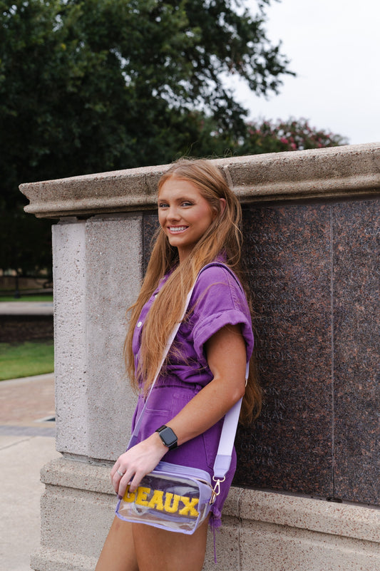 GEAUX lilac clear bag
