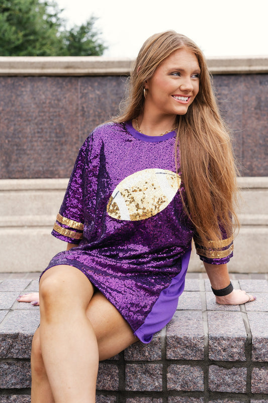 GEAUX purple sequin Game Day dress